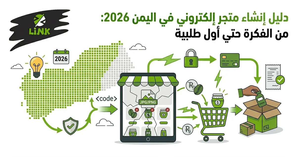 خطوات وتكلفة تصميم وإنشاء متجر إلكتروني احترافي في اليمن لعام 2026 لتحقيق أعلى المبيعات | وكالة لينك