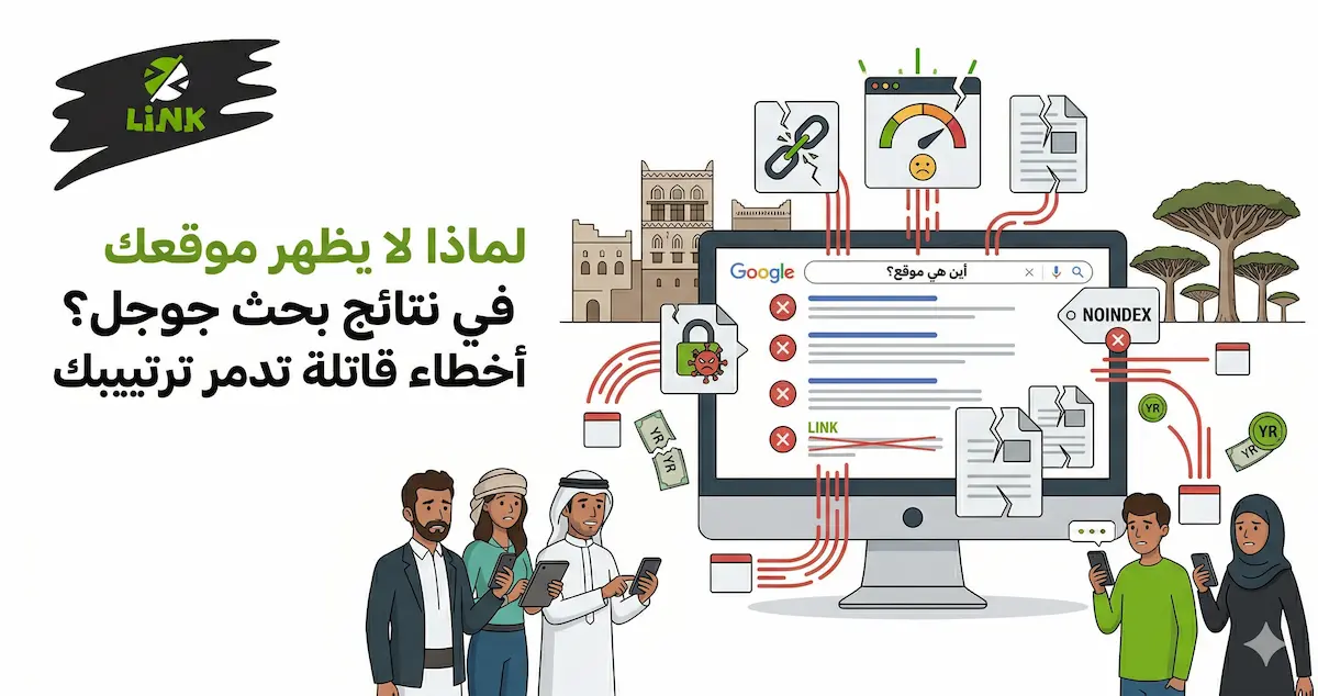 حل مشاكل السيو وأسباب عدم ظهور موقعك الإلكتروني في نتائج الصفحة الأولى لبحث جوجل اليمن | وكالة لينك