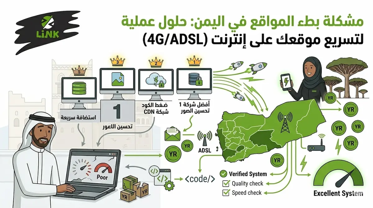 حلول برمجية ذكية لتسريع المواقع لتتوافق مع شبكات يمن نت ADSL وإنترنت 4G في اليمن | وكالة لينك