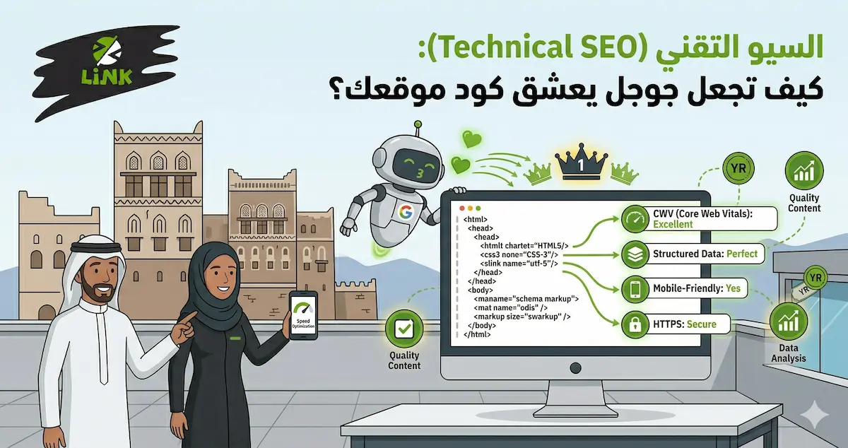 تحسين السيو التقني Technical SEO لبرمجة وكود المواقع الإلكترونية لتصدر محركات البحث في اليمن | وكالة لينك